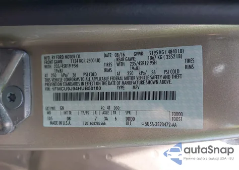 2017 Ford Escape Titanium from USA, damaged, VIN 1FMCU9J94HUB50180